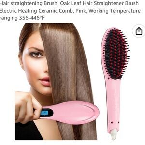 Oak Leaf Hair Straightening Brush Comb Ceramic Pink New